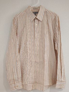 Express Men’s Orange & White Striped Dress Shirt